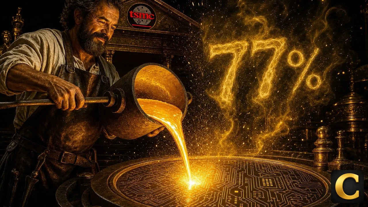 TSMC foundry master pours molten gold into a giant silicon wafer mold