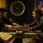 SoFiUSD coin tray passed across two joined Renaissance banking tables under a Kraken banner