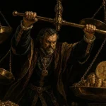 Bitcoin ETF scales weighed down with gold while three empty pans swing free